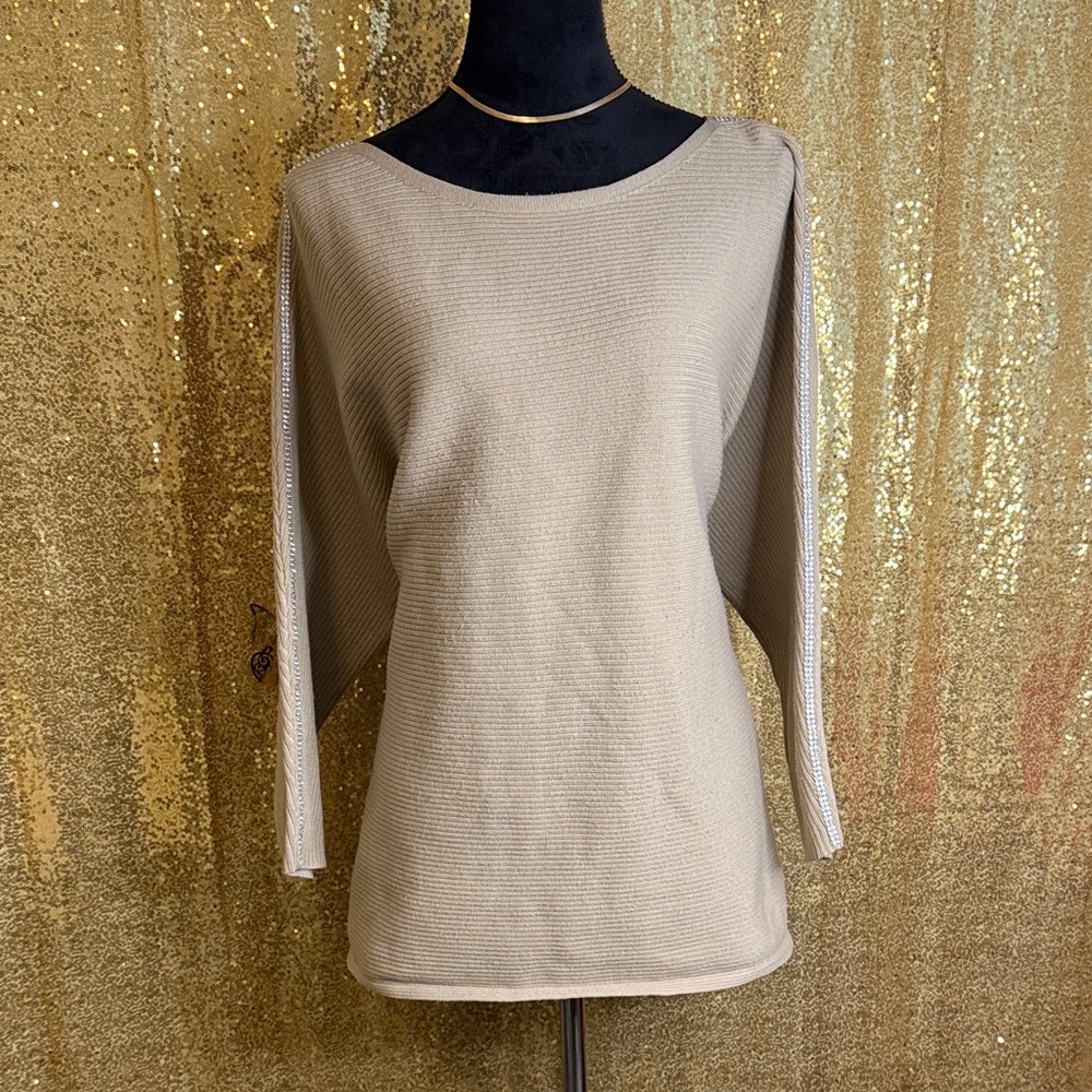 Beige Ribbed Knit Dolman Sleeve Boat Women's Neck Sweater Women’s size 2XL